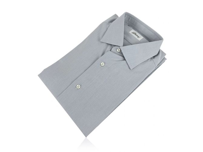 Brioni Hellgraues Langarm-Herren-Button-Down-Hemd Größe 43-17