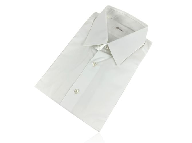 Brioni Hellweißes Langarm-Herren-Button-Down-Hemd Größe 43-17