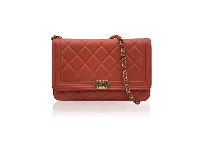Chanel Quilted Leather Boy Wallet on Chain Woc Crossbody Bag Orange  ref.456970 - Joli Closet