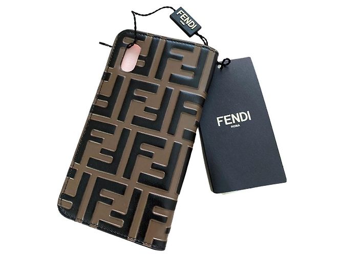 Fendi capa iphone 10 caixa nova com carimbo de aba FF MAYA + NERO Marrom