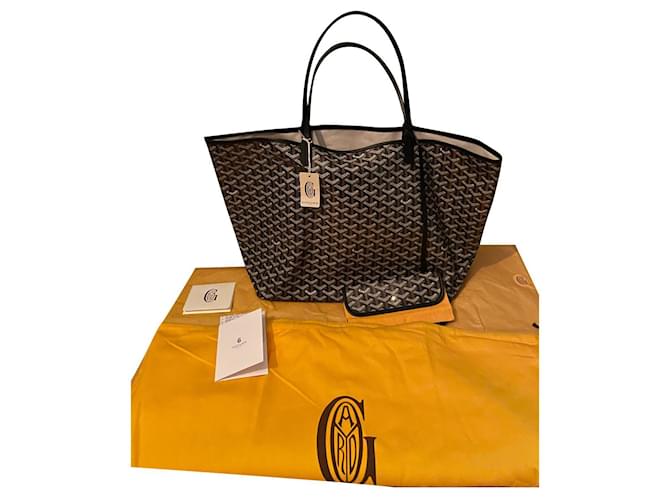 Goyard Cabas Saint Louis GM Synthétique Coton Noir Marron clair  ref.457329