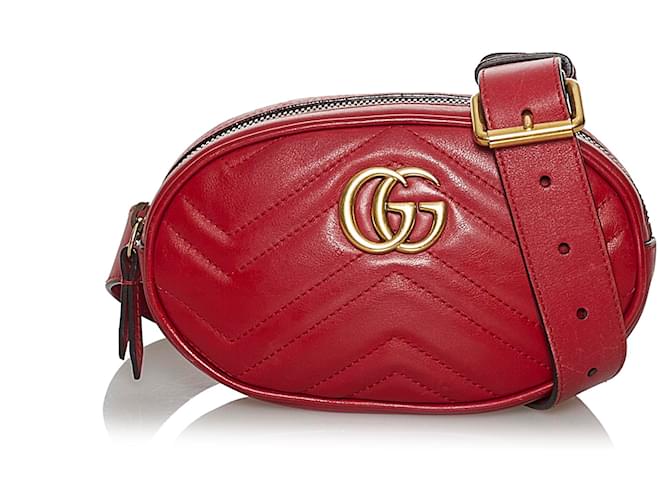 Gucci Red GG Marmont Matelasse Leather Belt Bag Pony-style