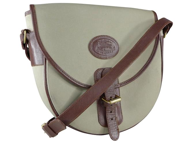 Vintage Burberrys saddle bag / crossbody bag Brown Khaki Leather Cloth  ref.458111