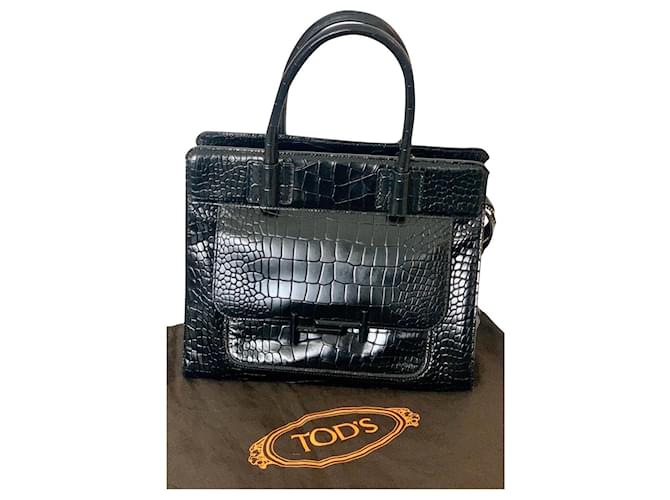 Tod's Sac Cabas, lined T M, Turtle Leather Black Fur  ref.458139