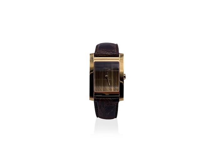 Fendi Rectangle Plaqué Or 7000 G montre-bracelet à quartz cadran brun Acier Marron  ref.458253
