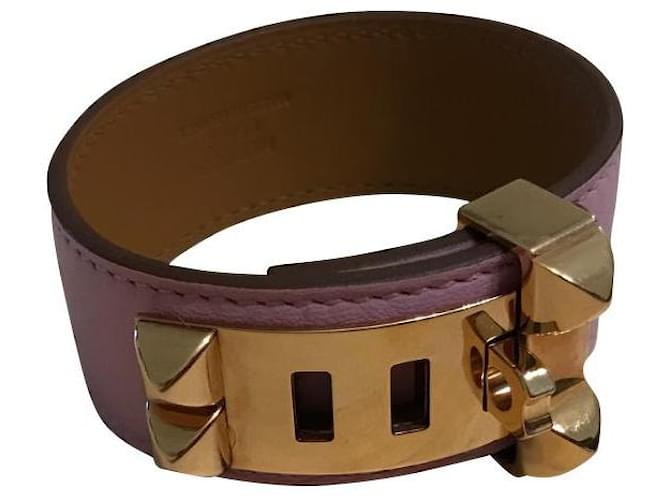 Hermès dog collar 24 Pink Leather  ref.458269