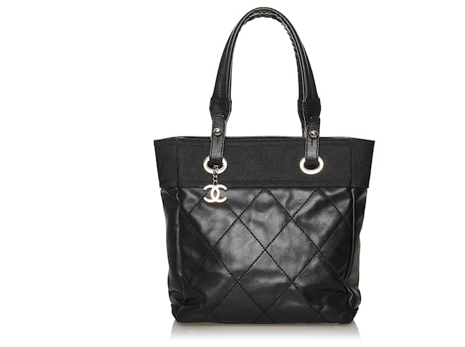 CHANEL Black Quilted Coated Canvas Paris Biarritz Tote Bag