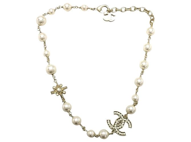 CHANEL Halskette / Perle / Weiß / Gold / A19