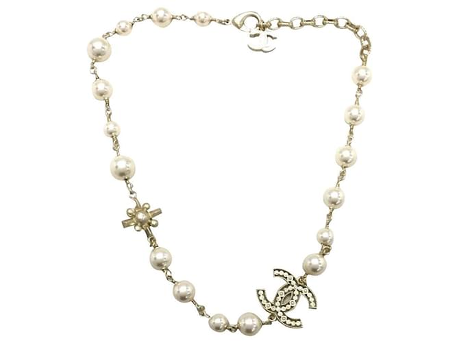 CHANEL Necklace / Pearl / White / Gold / A19  ref.458438