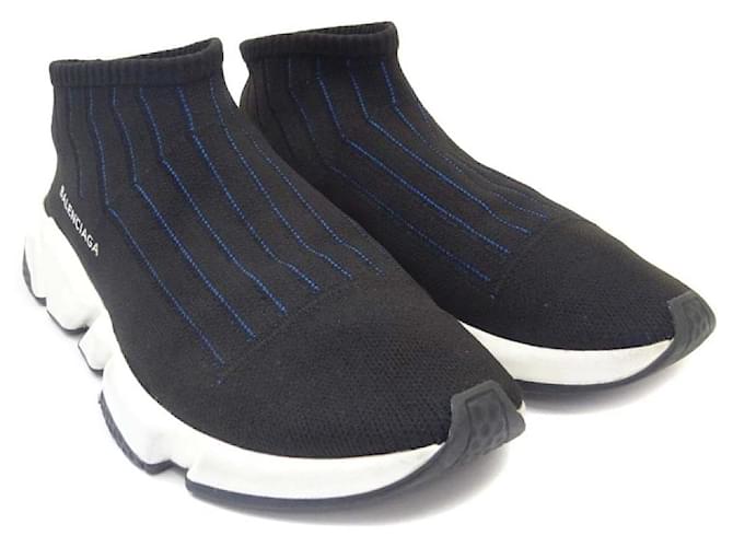 [Used] BALENCIAGA Balenciaga Slip-on Sneakers Men's Black Blue White Stretch Knit Cloth  ref.458443