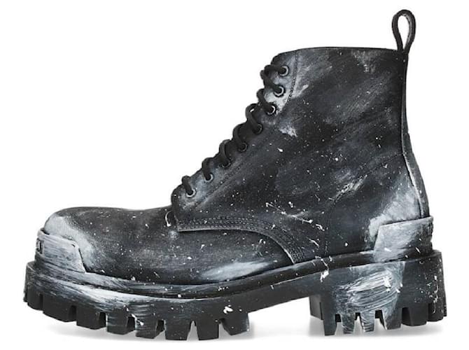 [Used] BALENCIAGA [21AW] [670633 Strike 20MM] Painted lace-up nylon combat boots Black Leather  ref.458452