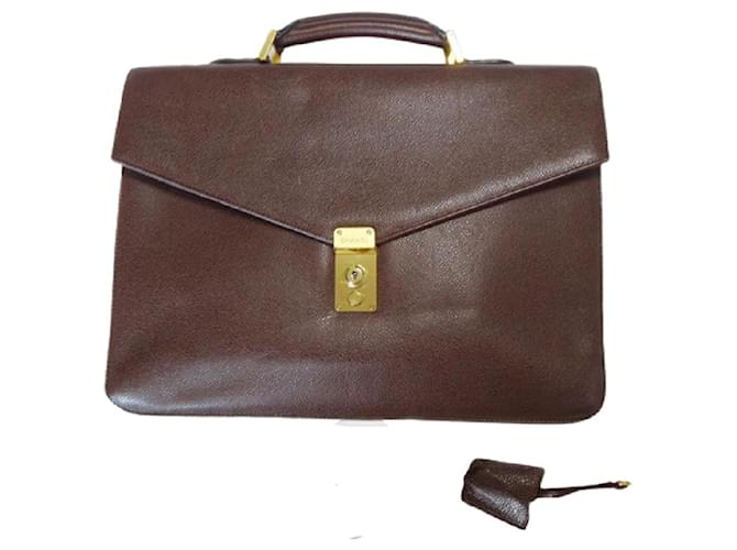 [Usado] CHANEL maleta bolsa de negócios de pele de caviar bolsa marrom Couros exóticos  ref.458461