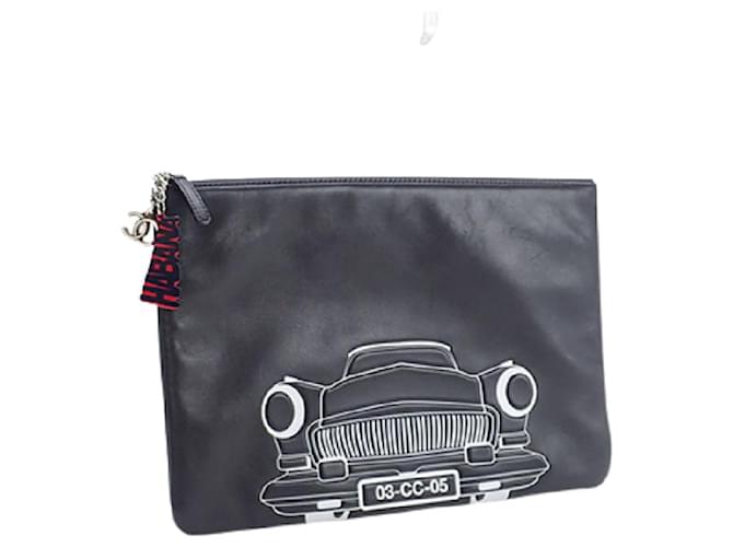 [Gebraucht] CHANEL Chanel HABANA Handtasche Automotiv A82593 Lammfell schwarz silberfarbene Metallbeschläge  ref.458463