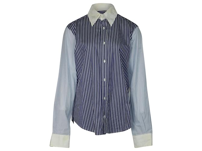 Just Cavalli Kontrastgestreiftes Hemd aus blauer Baumwolle  ref.458615