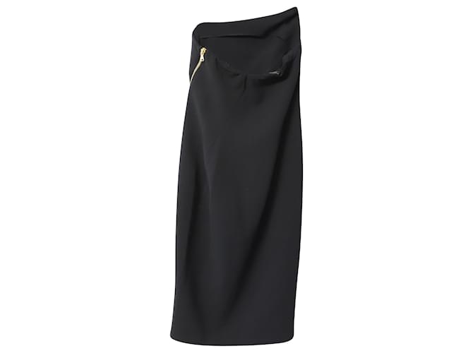 Donna Karan Signature Asymmetric Zip Midi Skirt in Black Wool  ref.458618
