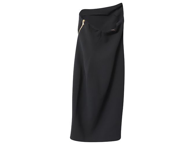 Saia Midi assimétrica com zíper Donna Karan em lã preta