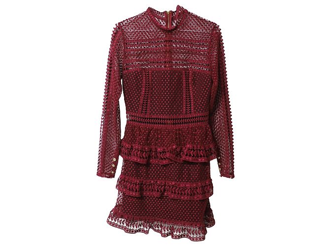 Self portrait Self-Portrait High Neck Spitzen-Minikleid aus bordeauxfarbenem Polyester