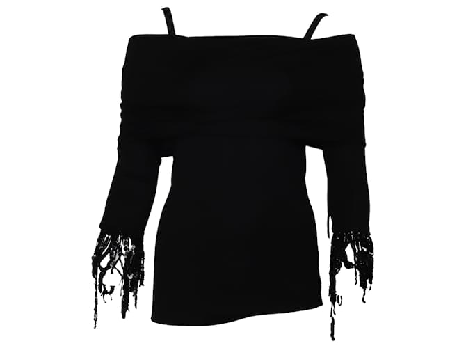 Autre Marque Isa Arfen Off-shoulder Sequin Detail Top in Black Wool Cotton  ref.458640