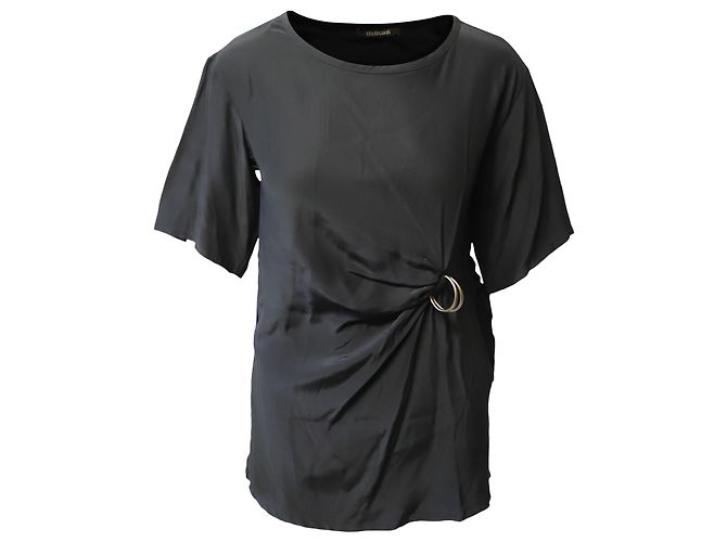 Roberto Cavalli Bluse mit Schnallendetail aus schwarzer Seide