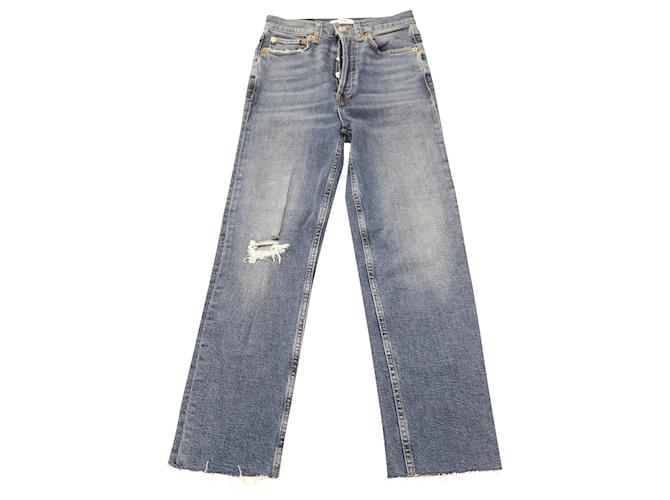 Re/Done Comfort Stretch Ultra High Rise Stove Pipe Jeans in Blue Cotton Denim  ref.458655