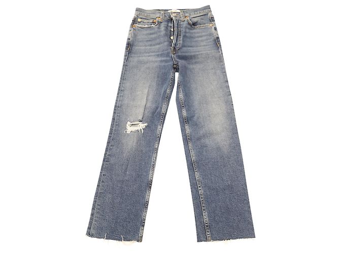 Re/Done Comfort Stretch Ultra High Rise Stove Pipe Jeans en denim de algodón azul