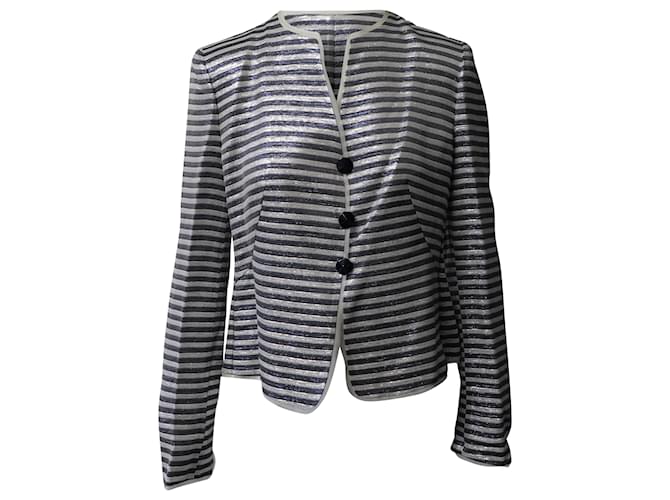 Armani Collezioni Gestreifte, glänzende Jacke aus mehrfarbiger Viskose Mehrfarben Zellulosefaser  ref.458656