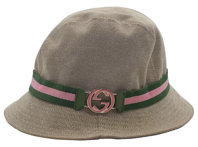 Chapéu Bucket Gucci GG Logo em Algodão Bege  ref.458675