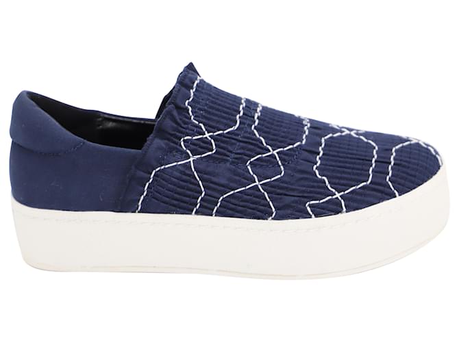 Opening Ceremony Cici Smocked Slip-on Platform Sneakers in Navy Blue Canvas Cloth  ref.458704