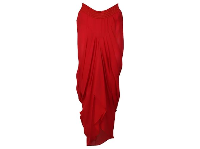 Jupe longue drapée Prabal Gurung en soie rouge  ref.458705