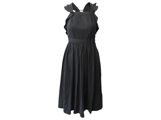 Ulla Johnson Frill Sleeveless Midi Dress in Black Tencel Lyocell  ref.458715