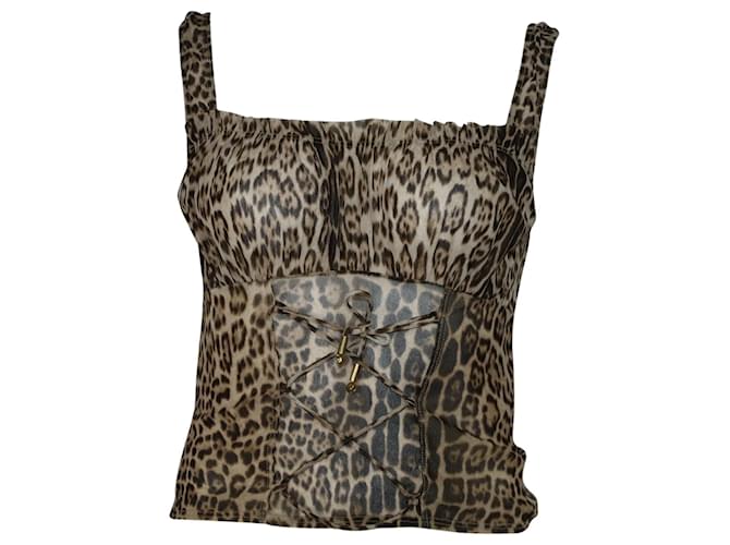 Top a canotta stile corsetto Roberto Cavalli in nylon con stampa leopardata Poliammide  ref.458736