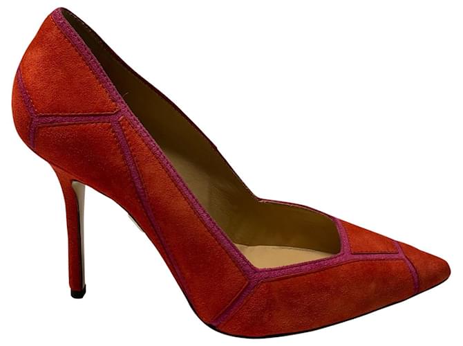 Roger Vivier Pattern 110 Pumps in Red and Pink Suede  ref.458746