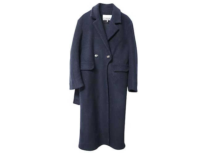 Ganni Double Breasted Coat in Navy Blue Wool ref.458776 Joli Closet