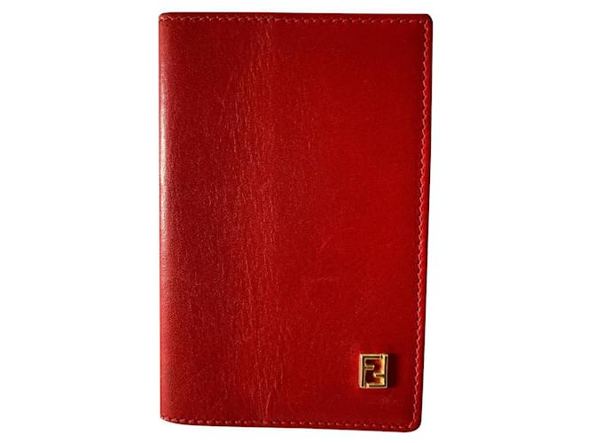 Fendi Kartenetui aus rotem Vintage-Leder  ref.458859