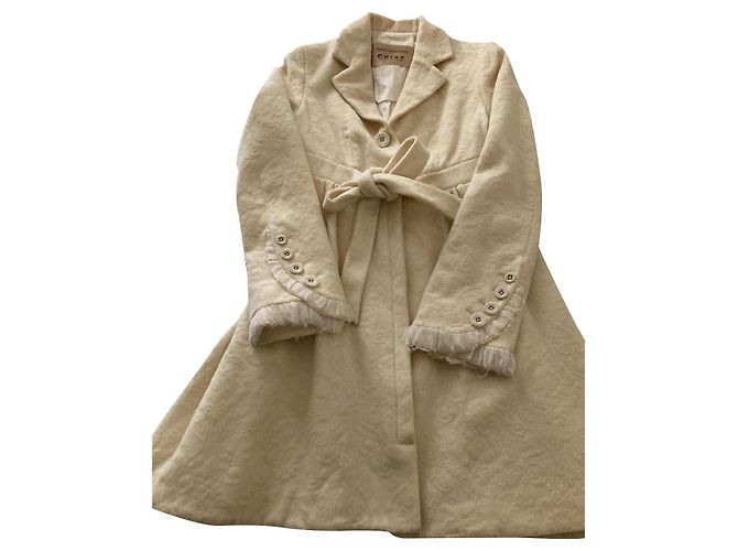 Autre Marque Cappotto in lana bianco con maniche foderate in seta