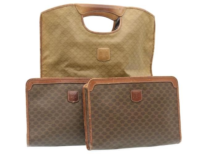 Céline CELINE Macadam Canvas Hand Bag Clutch Bag 3Set Brown Auth ar5864  ref.459102