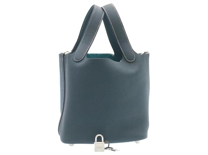 Hermès HERMES Picotin Rock 18 PM Hand Bag Taurillon Clemence Blu Verde Auth 27689 Pelle  ref.459466