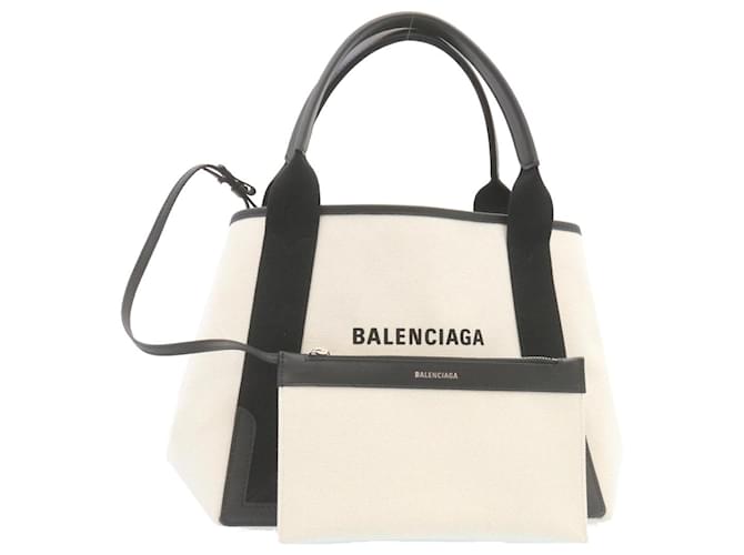 BALENCIAGA Cabas S Tote Bag Canvas White Black Auth 27967 Cloth
