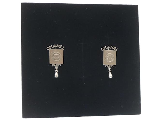 CHANEL Earring Silver CC Auth 27912 Silvery Metal  ref.459690