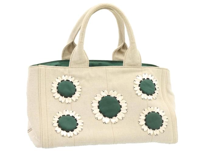 PRADA Canapa MM Flower Tote Bag Toile Blanc Vert Authentique2015  ref.459823