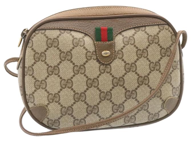 GUCCI Web Sherry Line GG Canvas Shoulder Bag Beige Red Green Auth th2024  ref.459873