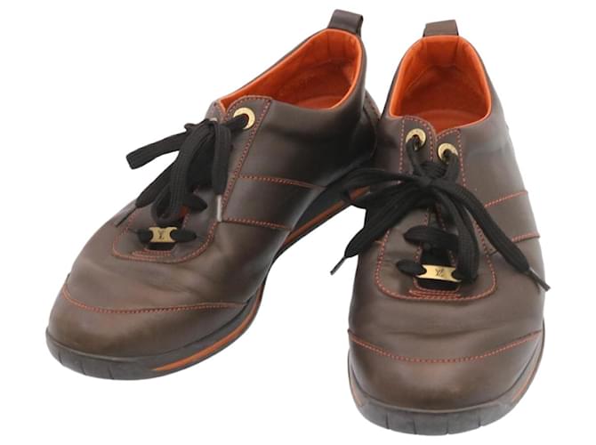 LOUIS VUITTON Sneakers Pelle Marrone LV Auth 26691  ref.460901