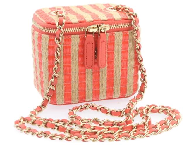 CHANEL Vanity Chain Shoulder Pouch Chanvre Rose CC Auth knn023 Toile  ref.460915