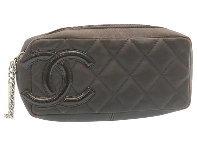 CHANEL Cambon Line Matelasse Pouch Leather Brown CC Auth ac270  ref.461153