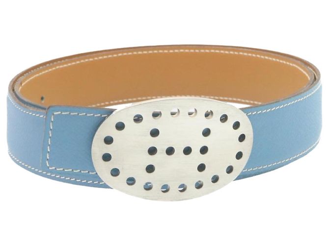 Hermès HERMES Cinturón Cuero Azul Claro Auth ar5803