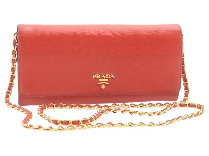 PRADA Chain Shoulder Long Wallet Leather Red Gold Auth ar5709 Golden  ref.461455 - Joli Closet