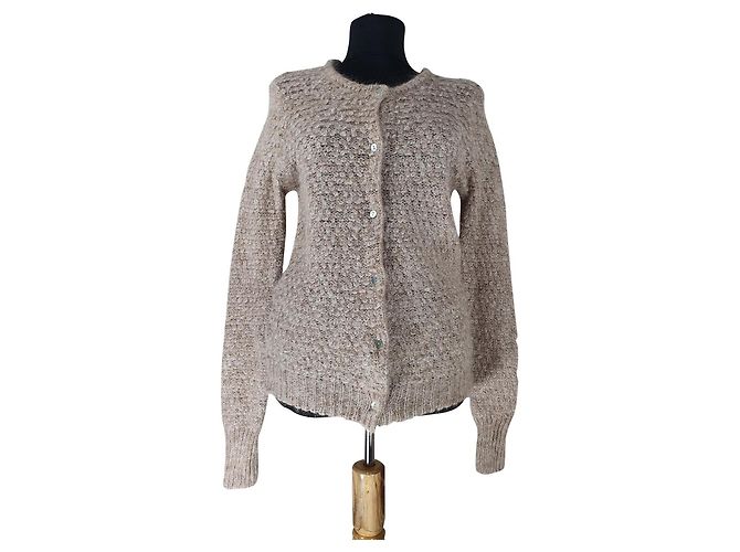 Cardigan American Vintage Bege Alpaca Mohair