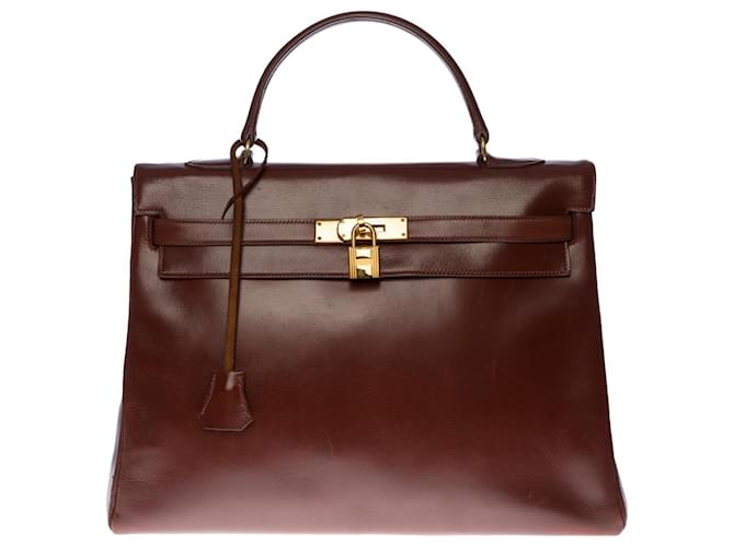 Hermès Collector & Rare Hermes Kelly handbag 35 returned in chocolate brown box leather , gold plated metal trim  ref.462045