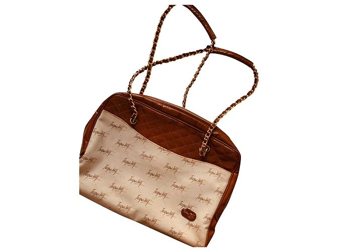 Bolsa de mão Jacques Fath em couro marrom