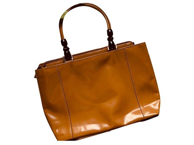 Autre Marque Bolsa Maison Saad em couro envernizado marrom e preto